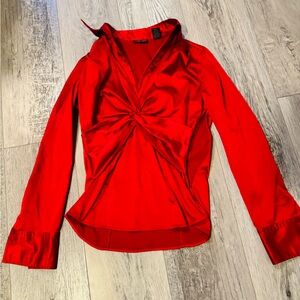New York & Company Red Twist Front Long Sleeve Top Size 4